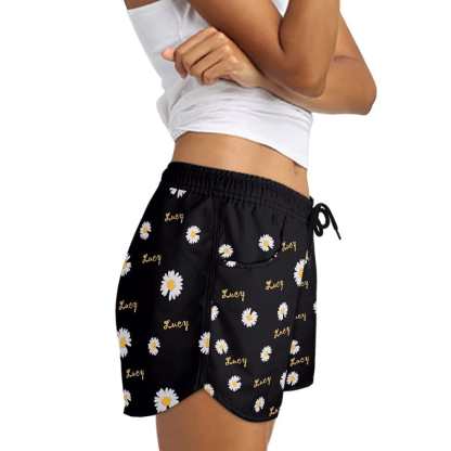 FacePajamas Pajama Pants Custom Name Women's Pajama Shorts Personalized Daisy Sleepwear Shorts