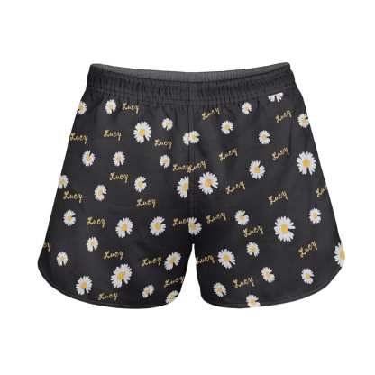 FacePajamas Pajama Pants Custom Name Women's Pajama Shorts Personalized Daisy Sleepwear Shorts