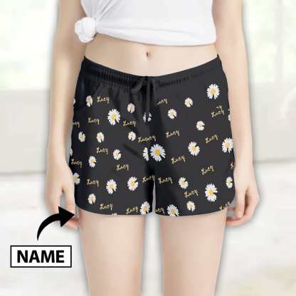 FacePajamas Pajama Pants Custom Name Women's Pajama Shorts Personalized Daisy Sleepwear Shorts