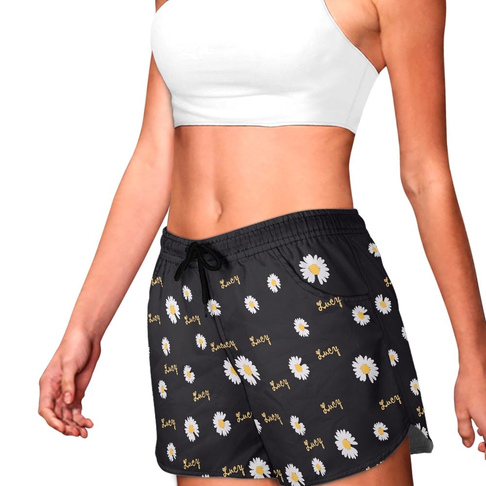 FacePajamas Pajama Pants Custom Name Women's Pajama Shorts Personalized Daisy Sleepwear Shorts