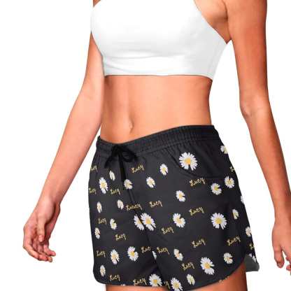 FacePajamas Pajama Pants Custom Name Women's Pajama Shorts Personalized Daisy Sleepwear Shorts