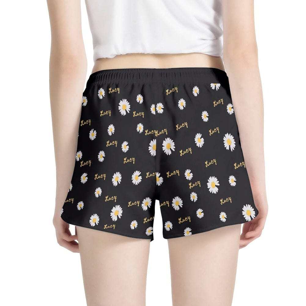 FacePajamas Pajama Pants Custom Name Women's Pajama Shorts Personalized Daisy Sleepwear Shorts