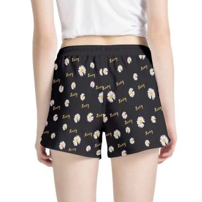 FacePajamas Pajama Pants Custom Name Women's Pajama Shorts Personalized Daisy Sleepwear Shorts