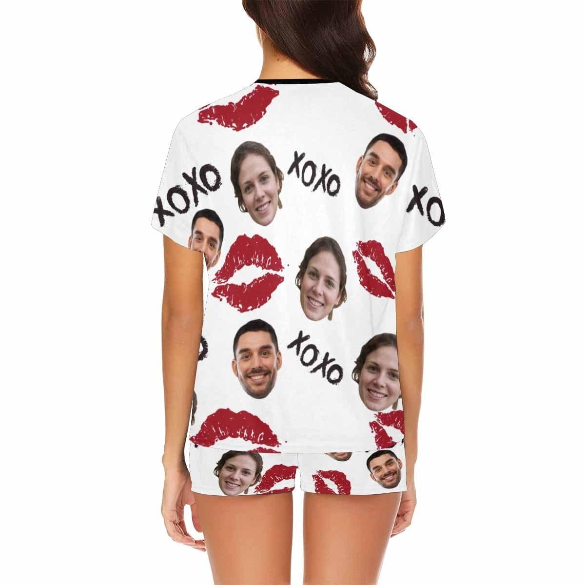 FacePajamas Pajama Custom Pajamas Cute Red Lips Sleepwear Personalized Couple Face Women's Short Pajama Set