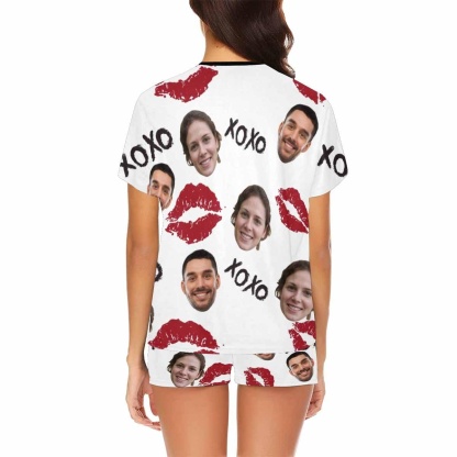 FacePajamas Pajama Custom Pajamas Cute Red Lips Sleepwear Personalized Couple Face Women's Short Pajama Set