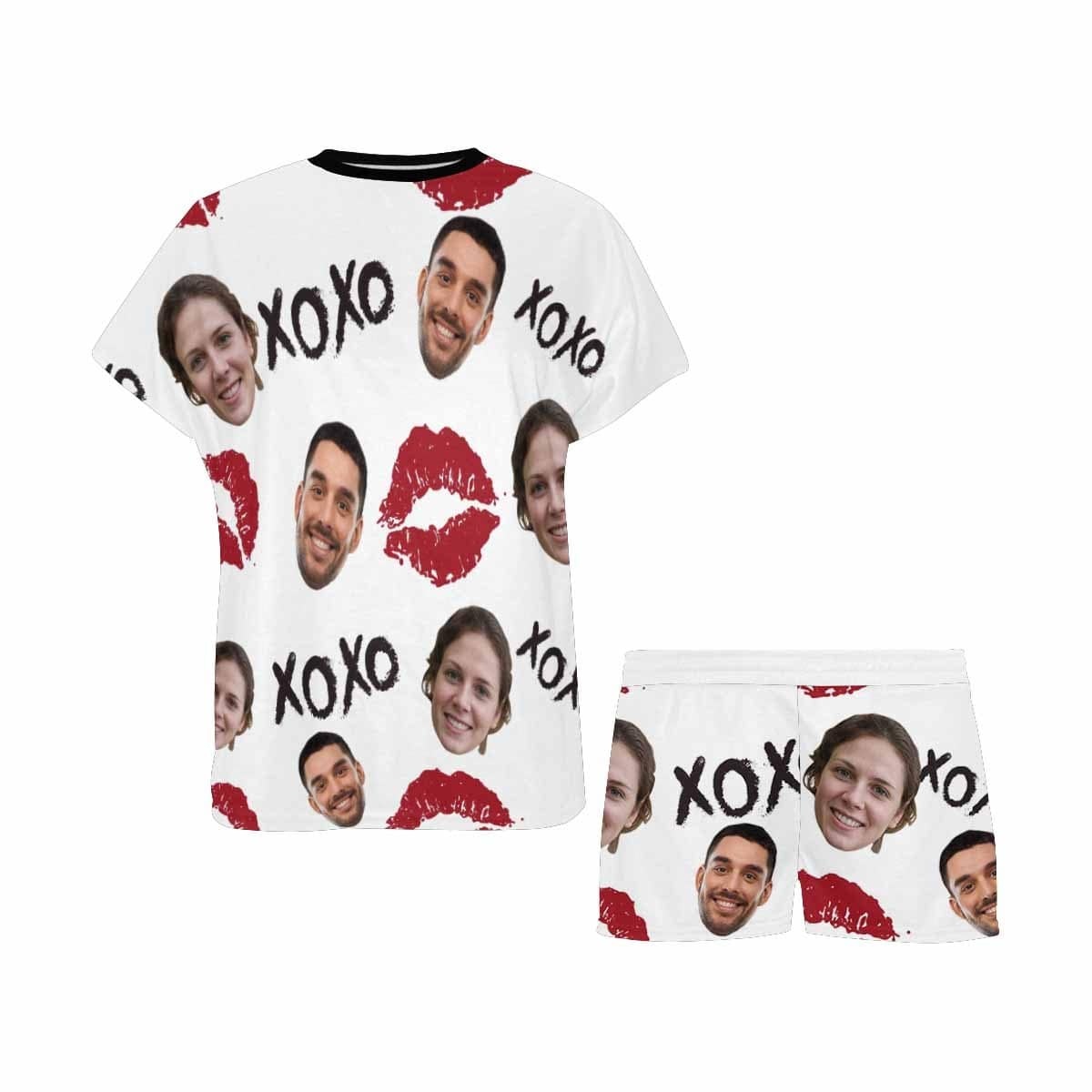 FacePajamas Pajama Custom Pajamas Cute Red Lips Sleepwear Personalized Couple Face Women's Short Pajama Set
