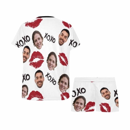 FacePajamas Pajama Custom Pajamas Cute Red Lips Sleepwear Personalized Couple Face Women's Short Pajama Set