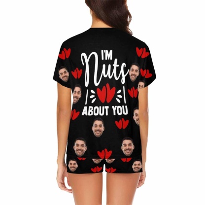FacePajamas Pajama Custom Pajamas Sleep Loungewear For Her Personalized Face Women's Short Pajama Set- I'm Nuts About You