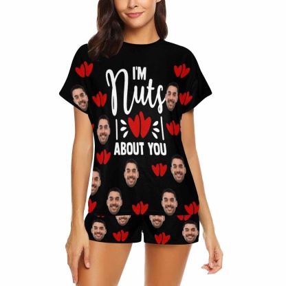 FacePajamas Pajama Custom Pajamas Sleep Loungewear For Her Personalized Face Women's Short Pajama Set- I'm Nuts About You