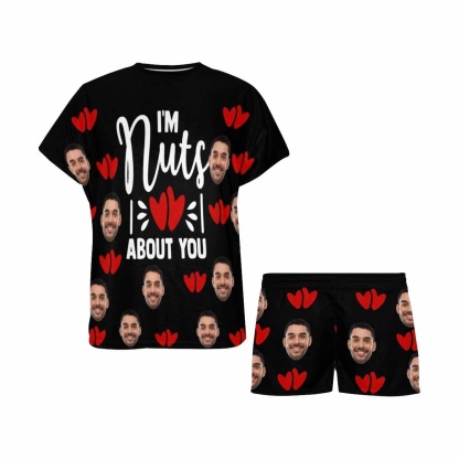 FacePajamas Pajama Custom Pajamas Sleep Loungewear For Her Personalized Face Women's Short Pajama Set- I'm Nuts About You