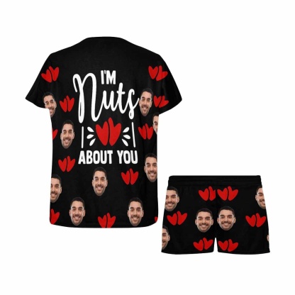 FacePajamas Pajama Custom Pajamas Sleep Loungewear For Her Personalized Face Women's Short Pajama Set- I'm Nuts About You