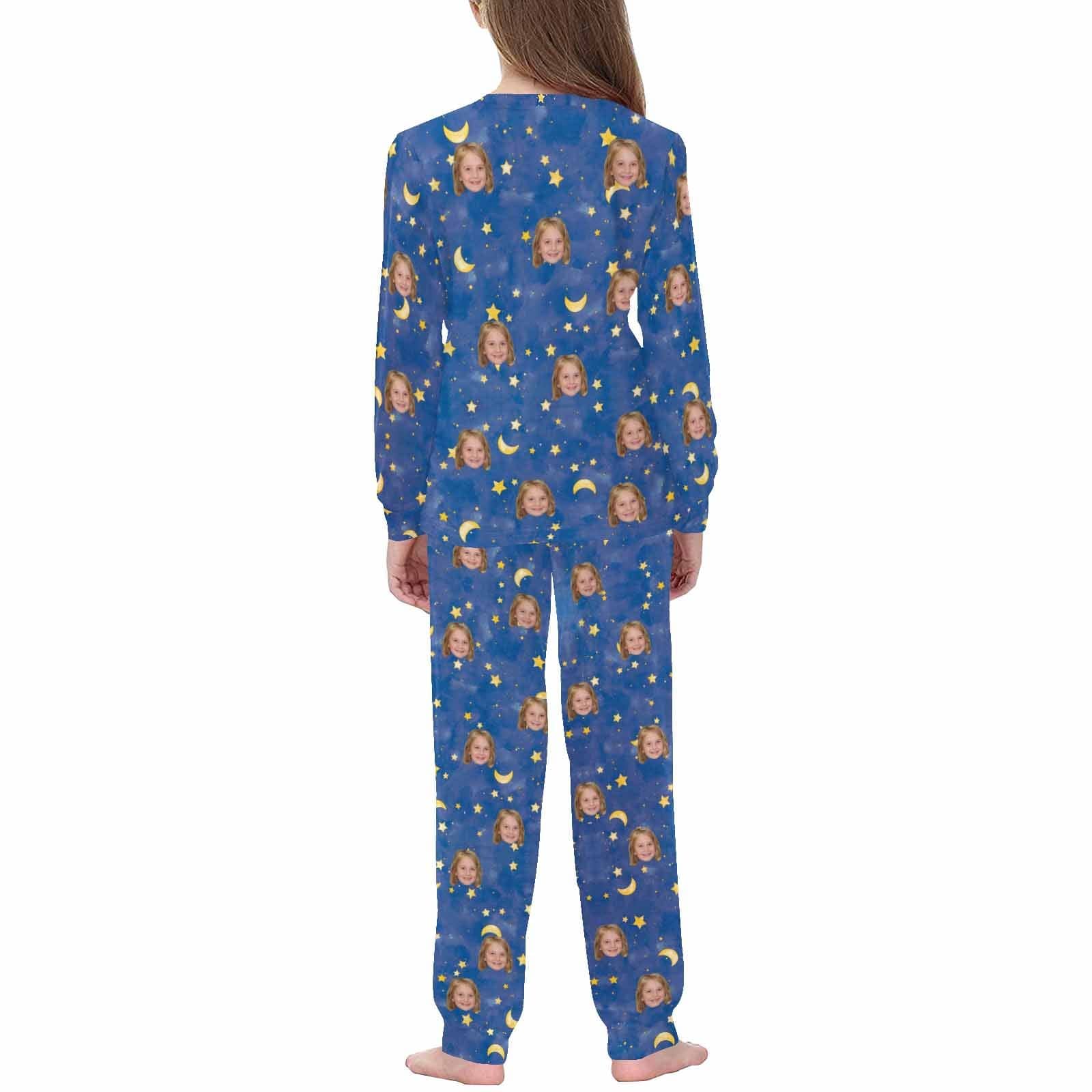 FacePajamas Pajama Custom Pajamas with Faces Blue Starry Sky Sleepwear Personalized Family Matching Long Sleeve Pajamas Set