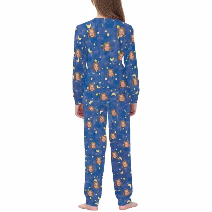 FacePajamas Pajama Custom Pajamas with Faces Blue Starry Sky Sleepwear Personalized Family Matching Long Sleeve Pajamas Set