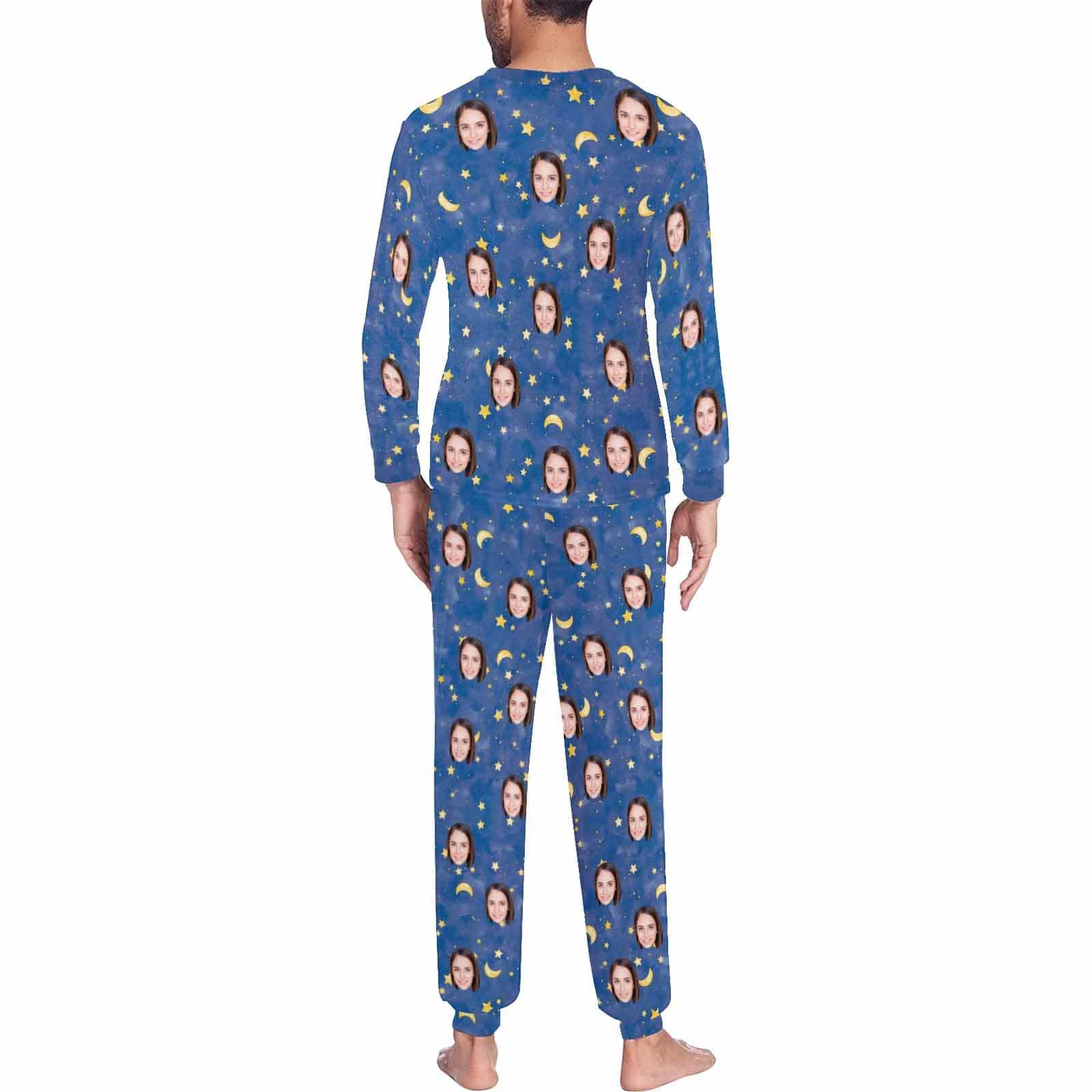 FacePajamas Pajama Custom Pajamas with Faces Blue Starry Sky Sleepwear Personalized Family Matching Long Sleeve Pajamas Set