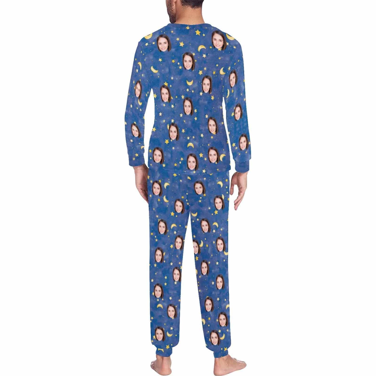 FacePajamas Pajama Custom Pajamas with Faces Blue Starry Sky Sleepwear Personalized Family Matching Long Sleeve Pajamas Set