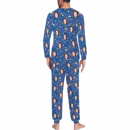 FacePajamas Pajama Custom Pajamas with Faces Blue Starry Sky Sleepwear Personalized Family Matching Long Sleeve Pajamas Set