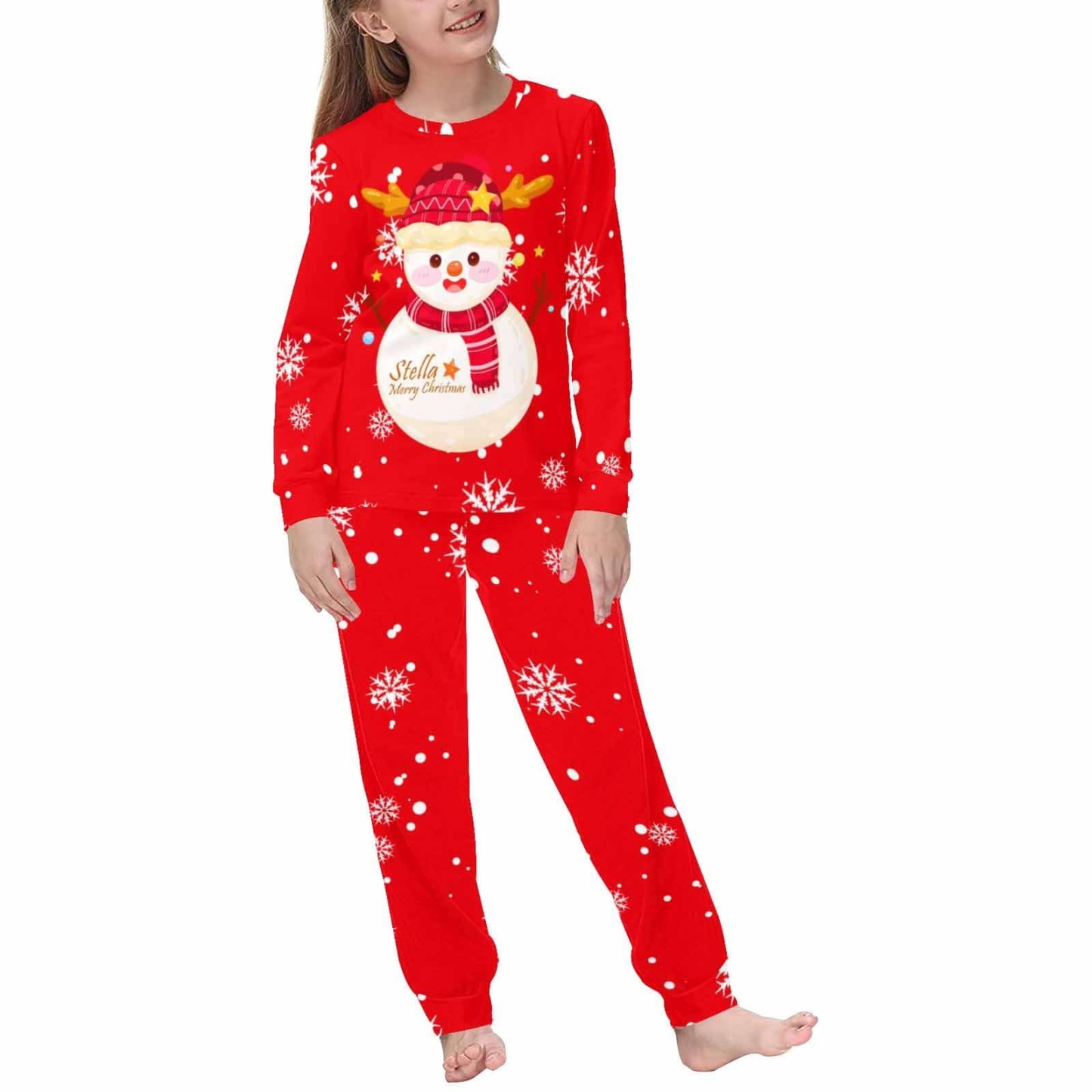 FacePajamas Pajama Custom Pajamas with Name Santa Claus Nightwear Personalized Red Kids Long Sleeve Pajamas Set