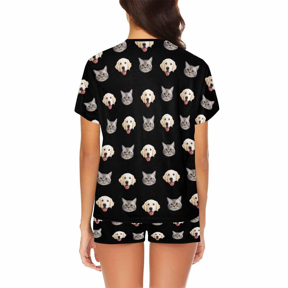 FacePajamas Pajama Custom Pet Face Couple Pajamas Personalized Dog&Cat Couple Matching Crew Neck Short Pajama Set