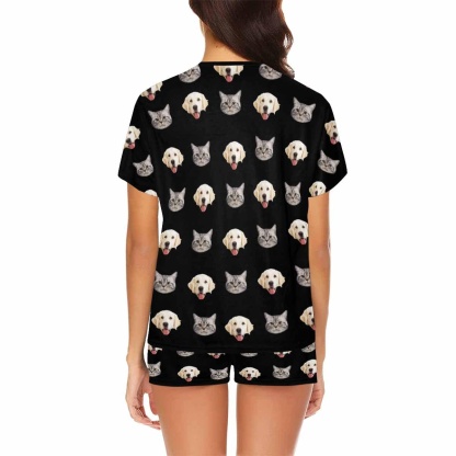 FacePajamas Pajama Custom Pet Face Couple Pajamas Personalized Dog&Cat Couple Matching Crew Neck Short Pajama Set