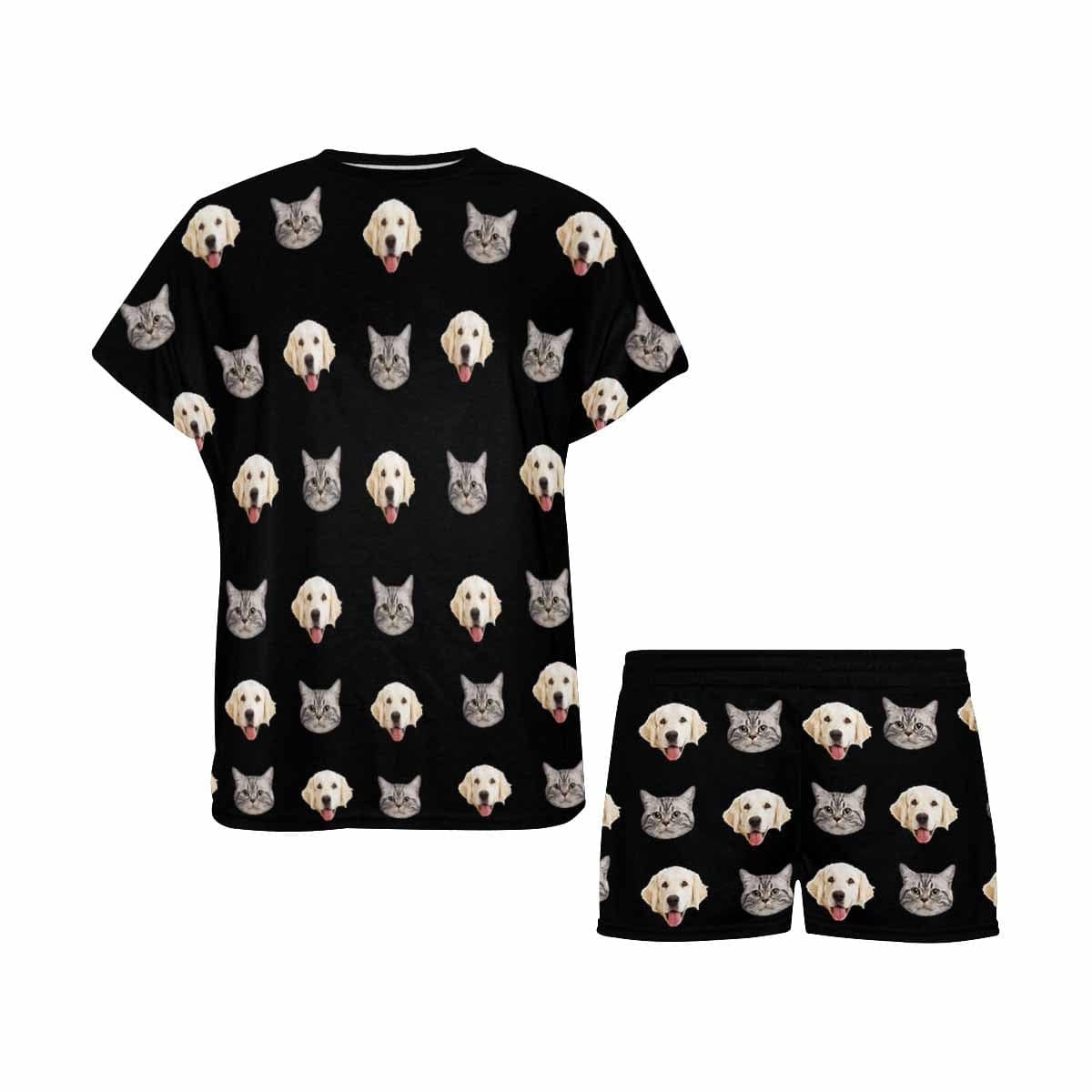 FacePajamas Pajama Custom Pet Face Couple Pajamas Personalized Dog&Cat Couple Matching Crew Neck Short Pajama Set