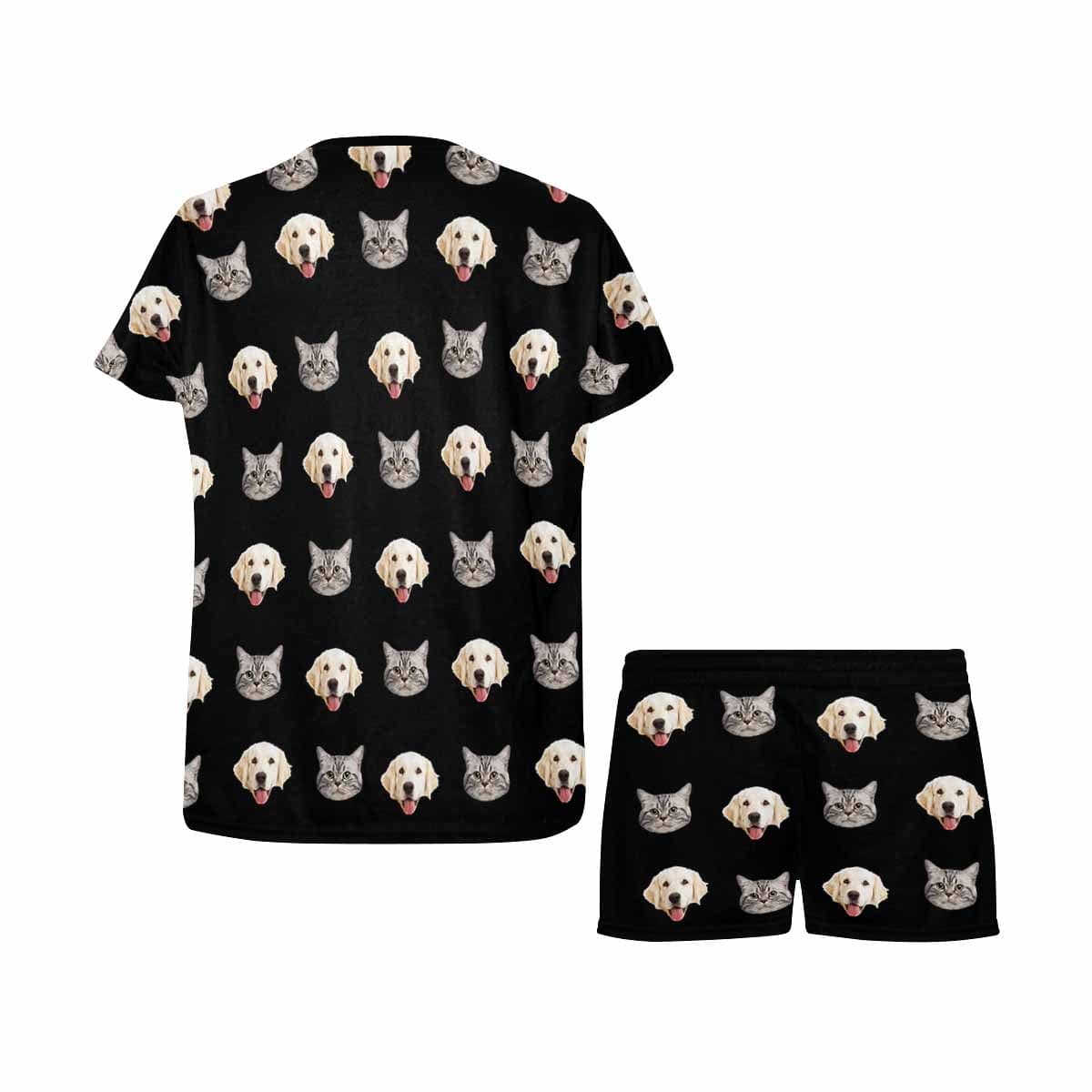 FacePajamas Pajama Custom Pet Face Couple Pajamas Personalized Dog&Cat Couple Matching Crew Neck Short Pajama Set