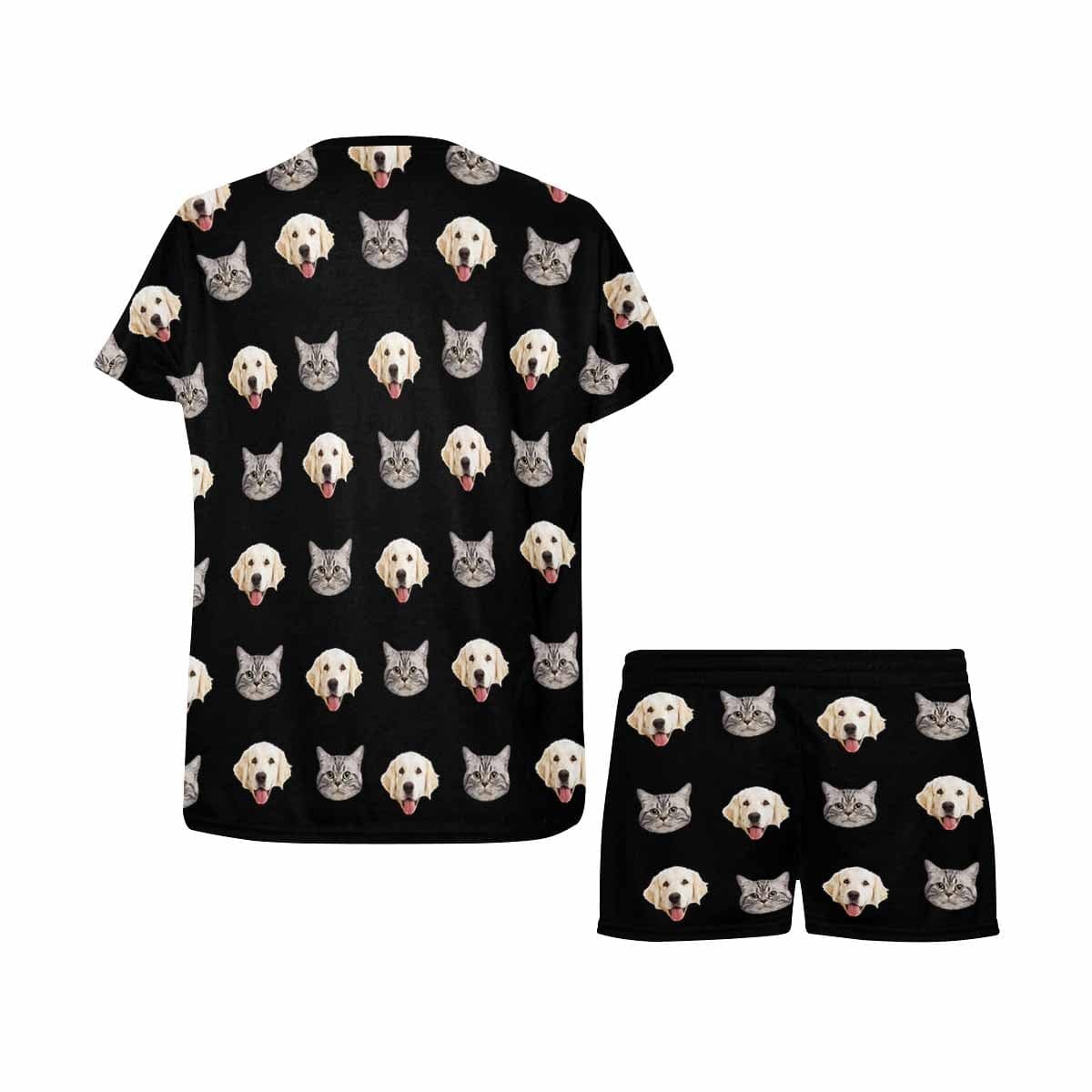 FacePajamas Pajama Custom Pet Face Couple Pajamas Personalized Dog&Cat Couple Matching Crew Neck Short Pajama Set