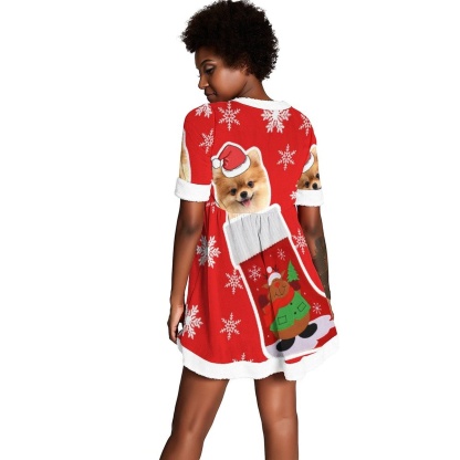 FacePajamas Christmas Dress-2ML-SDS Custom Pet Face Dog Socks Red Hat Snowflake Chrismas Nightdress Personalized Women's Christmas Dress Pajamas