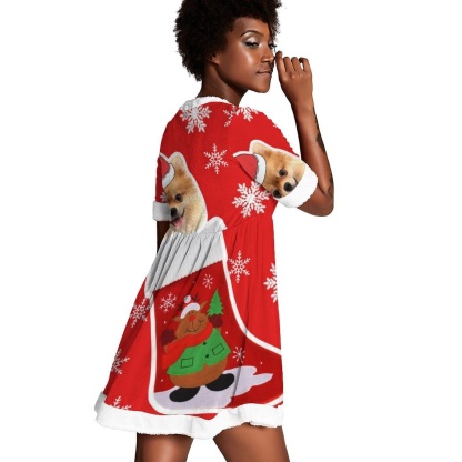 FacePajamas Christmas Dress-2ML-SDS Custom Pet Face Dog Socks Red Hat Snowflake Chrismas Nightdress Personalized Women's Christmas Dress Pajamas