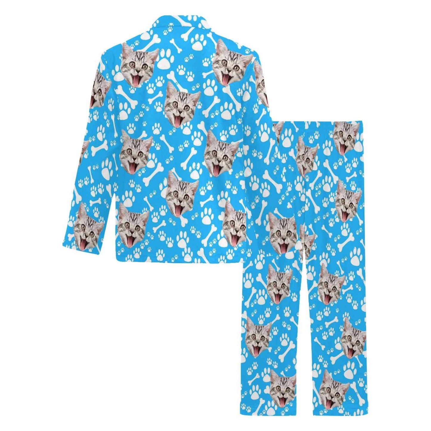 FacePajamas Pajama Custom Pet Face Lovely Cat Blue Black Persoanlized Sleepwear Men's Long Pajama Set