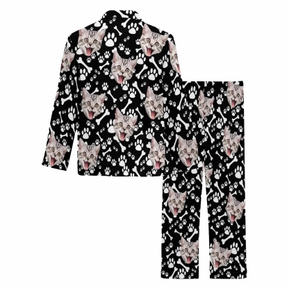 FacePajamas Pajama Custom Pet Face Lovely Cat Blue Black Persoanlized Sleepwear Men's Long Pajama Set
