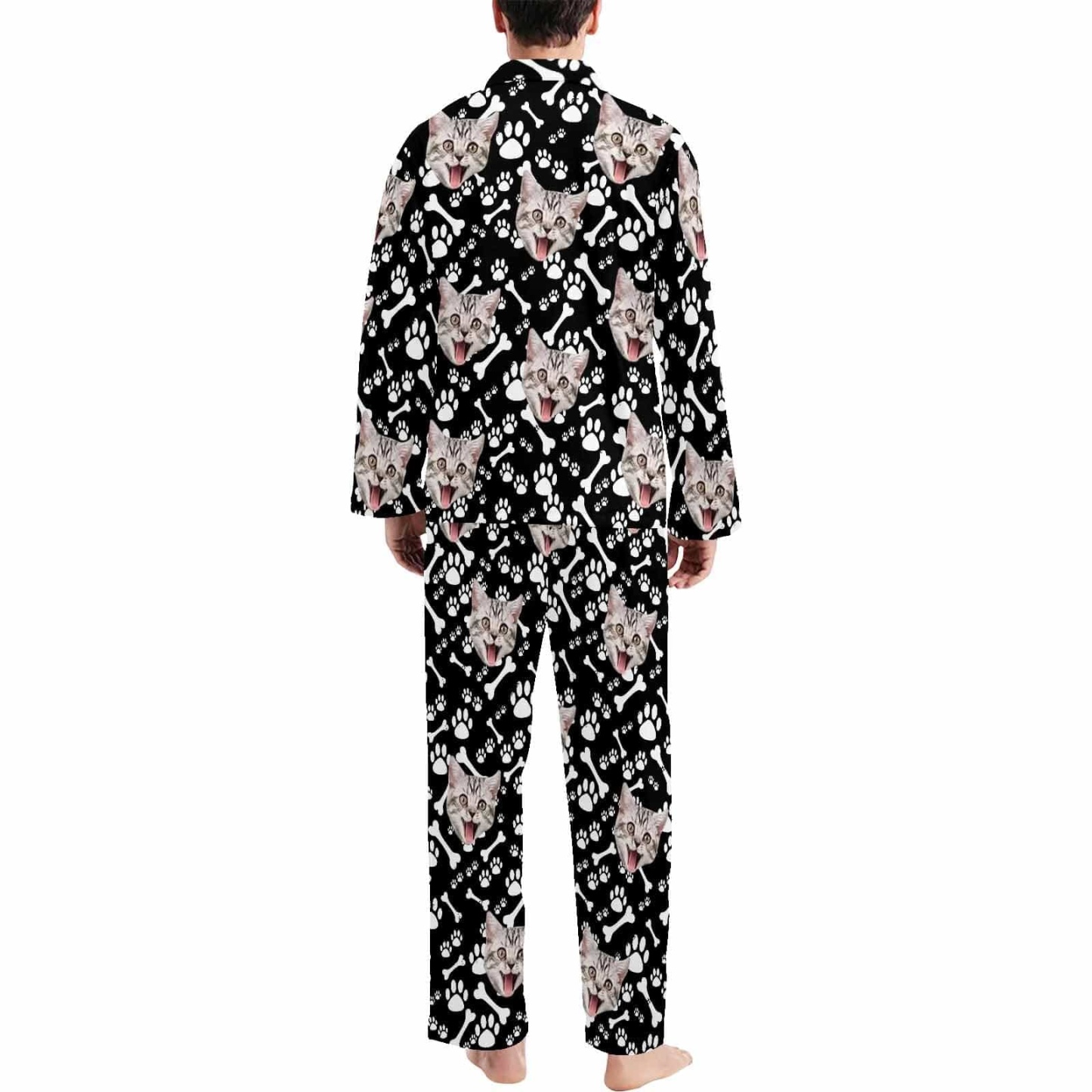 FacePajamas Pajama Custom Pet Face Lovely Cat Blue Black Persoanlized Sleepwear Men's Long Pajama Set