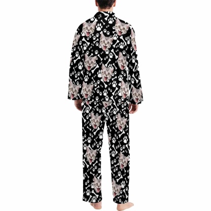 FacePajamas Pajama Custom Pet Face Lovely Cat Blue Black Persoanlized Sleepwear Men's Long Pajama Set