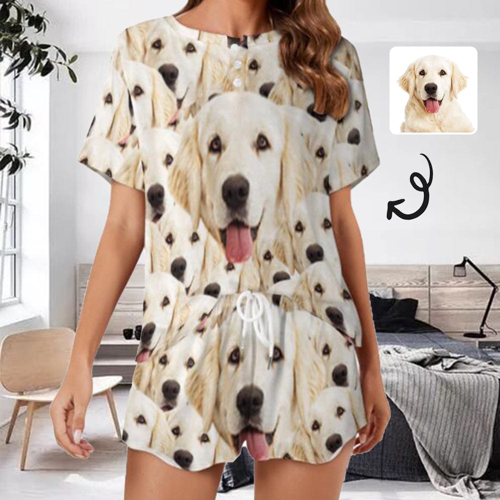 FacePajamas Pajama-2ML-SDS Custom Pet Face My Lovely Dog Pajama Set Women's Short Sleeve Top and Shorts Loungewear Athletic Tracksuits