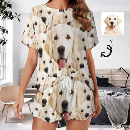 FacePajamas Pajama-2ML-SDS Custom Pet Face My Lovely Dog Pajama Set Women's Short Sleeve Top and Shorts Loungewear Athletic Tracksuits