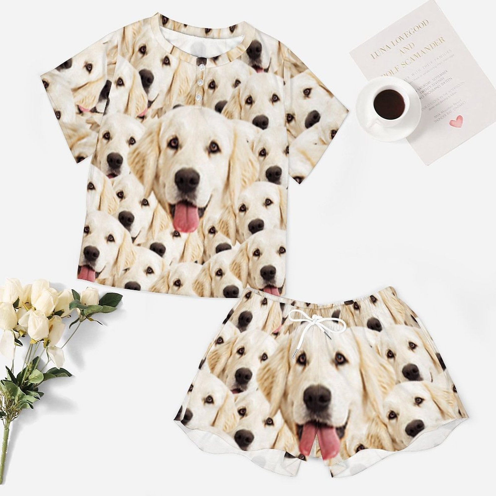 FacePajamas Pajama-2ML-SDS Custom Pet Face My Lovely Dog Pajama Set Women's Short Sleeve Top and Shorts Loungewear Athletic Tracksuits