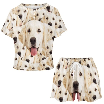 FacePajamas Pajama-2ML-SDS Custom Pet Face My Lovely Dog Pajama Set Women's Short Sleeve Top and Shorts Loungewear Athletic Tracksuits