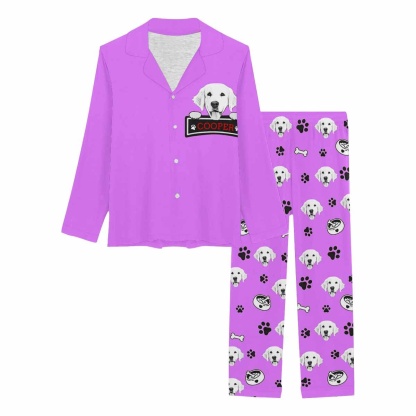 FacePajamas Pajama Custom Pet Face & Name Pajamas Sleepwear Multiple Colors Personalized Women's Slumber Party Long Pajama Set