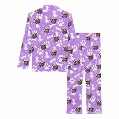 FacePajamas Pajama Custom Pet Face & Name Pajamas Sleepwear Purple Personalized Women's Slumber Party Long Pajama Set