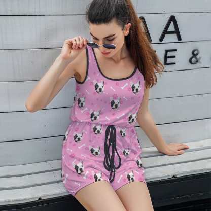 FacePajamas Pajama-2ML-SDS Custom Pet Face Pajama Pink Women's Short Jumpsuit Loungewear