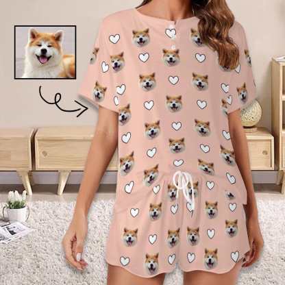 FacePajamas Womens Short Crew Neck-SDS Custom Pet Face Pajama Sets Women's Short Sleeve Loungewear