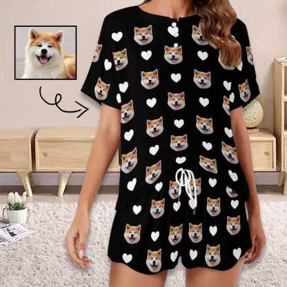 FacePajamas Womens Short Crew Neck-SDS Custom Pet Face Pajama Sets Women's Short Sleeve Loungewear