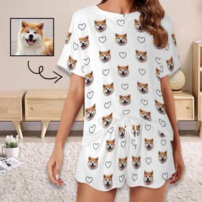 FacePajamas Womens Short Crew Neck-SDS Custom Pet Face Pajama Sets Women's Short Sleeve Loungewear
