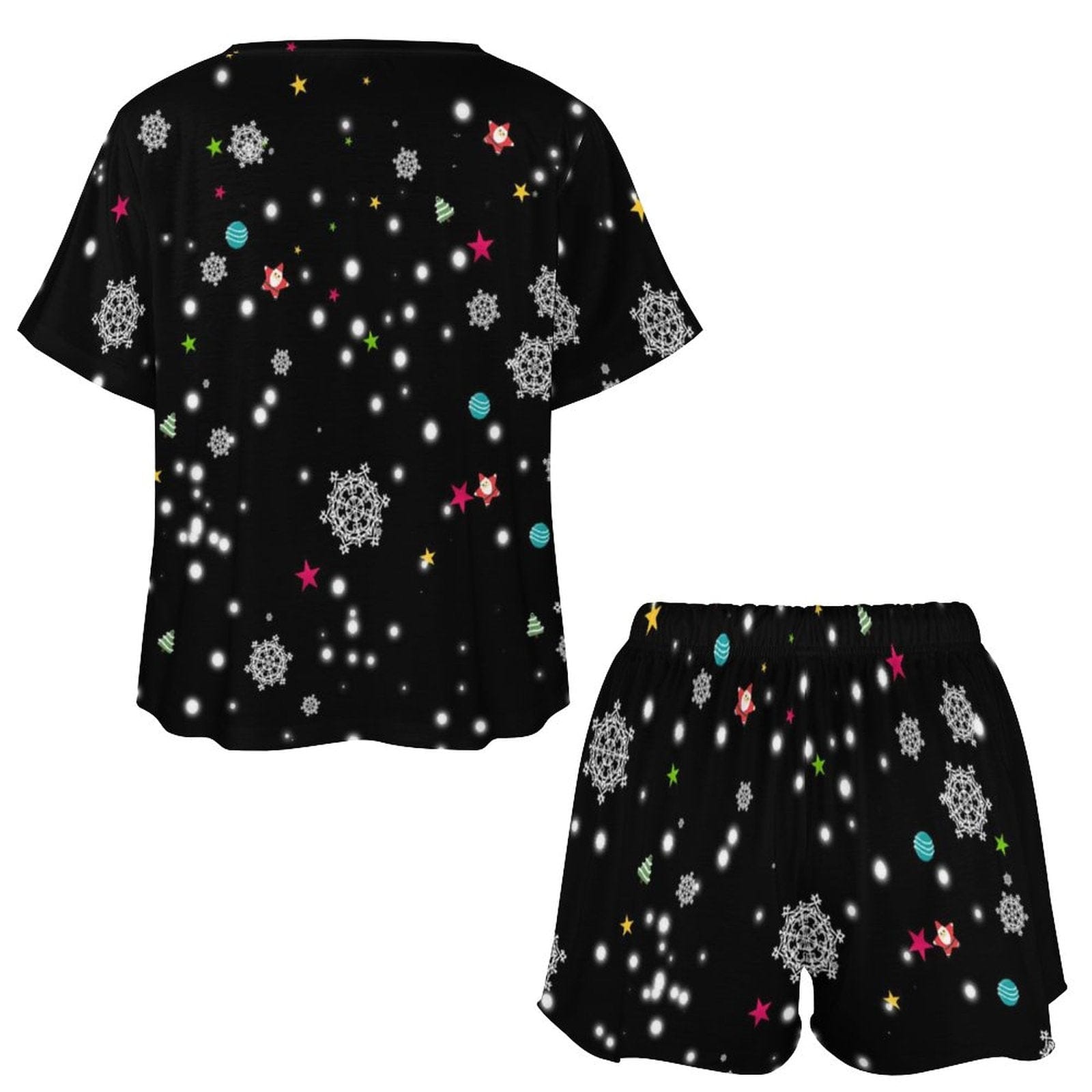 FacePajamas Womens Short Crew Neck-SDS Custom Pet Face Pajamas Christmas Pajama Set Women's Short Sleeve Top and Shorts Loungewear