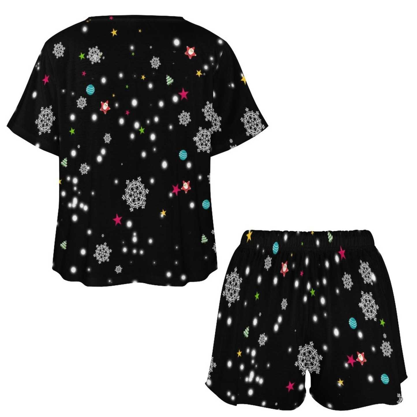 FacePajamas Womens Short Crew Neck-SDS Custom Pet Face Pajamas Christmas Pajama Set Women's Short Sleeve Top and Shorts Loungewear