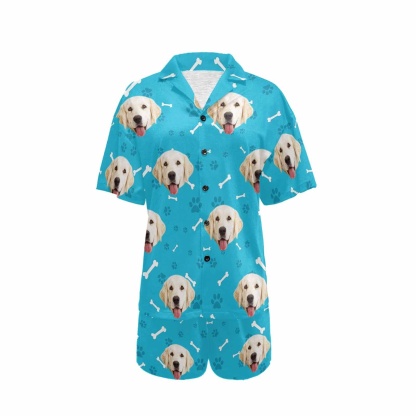 FacePajamas Pajama Custom Pet Face Pajamas Dog&Bone Women's V-Neck Short Pajama Set Personalised Sleep or Loungewear For Her