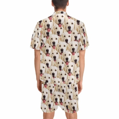 FacePajamas Pajama Custom Pet Face Pajamas Personalized My Lovely Dog Men's V-Neck Short Sleeve Pajama Set Funny Gift