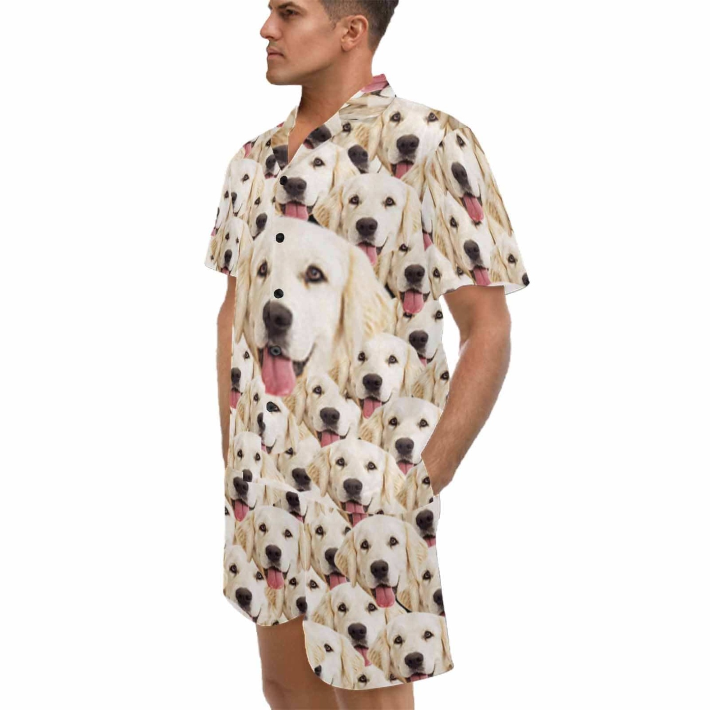 FacePajamas Pajama Custom Pet Face Pajamas Personalized My Lovely Dog Men's V-Neck Short Sleeve Pajama Set Funny Gift