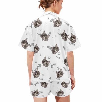 FacePajamas Pajama Custom Pet Matching Pajamas Personalized Face Dog&Cat Couple Matching V-Neck Short Pajama Set Gifts for Couples