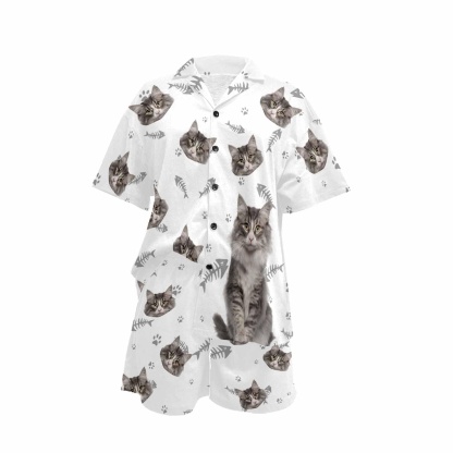 FacePajamas Pajama Custom Pet Matching Pajamas Personalized Face Dog&Cat Couple Matching V-Neck Short Pajama Set Gifts for Couples