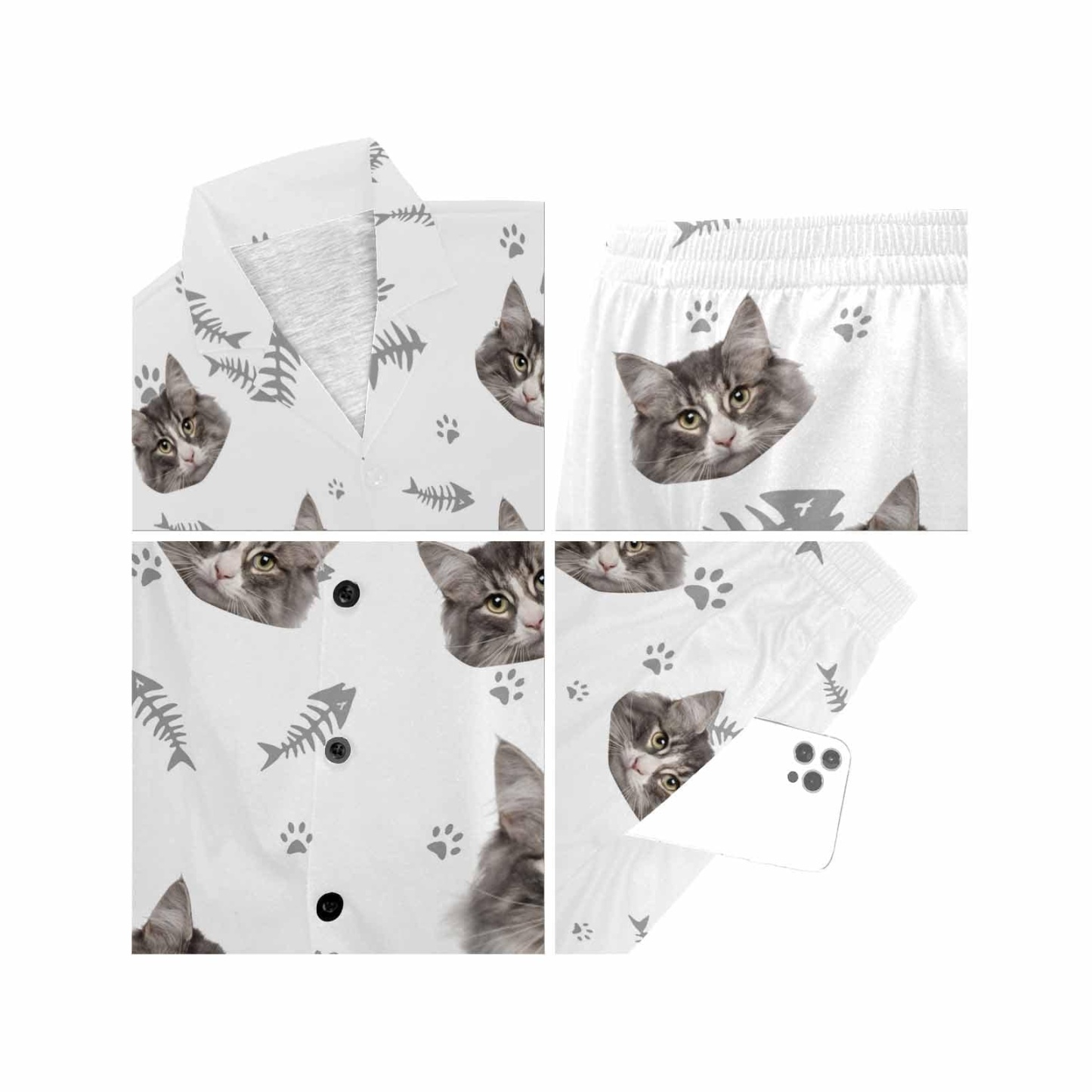 FacePajamas Pajama Custom Pet Matching Pajamas Personalized Face Dog&Cat Couple Matching V-Neck Short Pajama Set Gifts for Couples